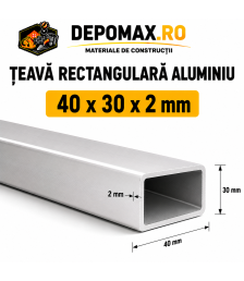 Teava rectangulara aluminiu 40 x 30 x 2 mm, 6 metri (EN AW-6060)